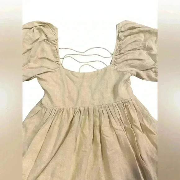 By Together Woven Linen Square Neck Dress in Cream Size Small - Picture 4 of 10